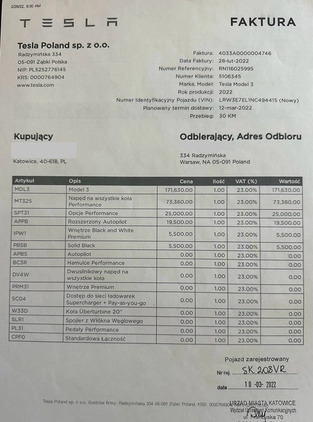 Tesla Model 3 cena 169000 przebieg: 62889, rok produkcji 2022 z Katowice małe 79